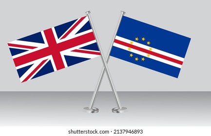 Crossed flags of United Kingdom (UK) and CAPE VERDE. Official colors. Correct proportion. Banner design