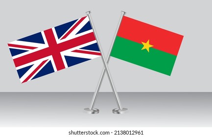 Crossed flags of United Kingdom (UK) and Burkina Faso. Official colors. Correct proportion. Banner design