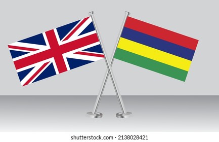 Crossed flags of United Kingdom (UK) and Mauritius. Official colors. Correct proportion. Banner design