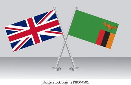 Crossed flags of United Kingdom (UK) and Zambia. Official colors. Correct proportion. Banner design