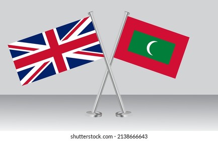 Crossed flags of United Kingdom (UK) and Maldives. Official colors. Correct proportion. Banner design
