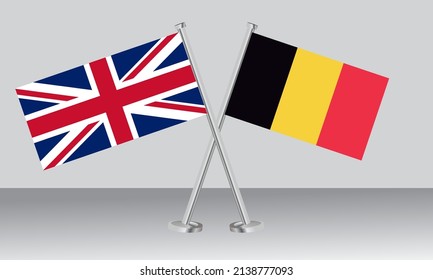 Crossed flags of United Kingdom (UK) and Belgium. Official colors. Correct proportion. Banner design