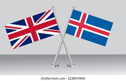 Crossed Flags Of United Kingdom (UK) And Iceland. Official Colors. Correct Proportion. Banner Design