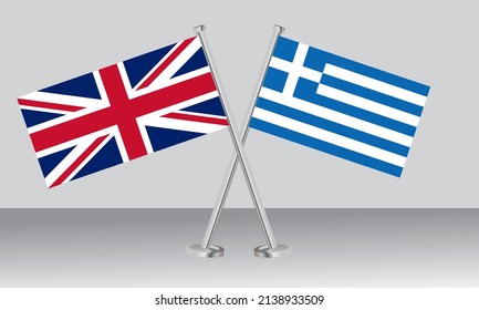 Crossed Flags Of United Kingdom (UK) And Greece. Official Colors. Correct Proportion. Banner Design