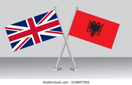 Crossed flags of United Kingdom (UK) and Albania. Official colors. Correct proportion. Banner design