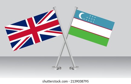 Crossed flags of United Kingdom (UK) and Uzbekistan. Official colors. Correct proportion. Banner design