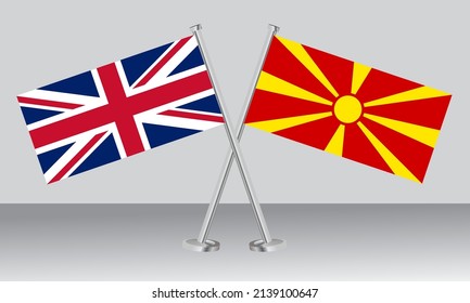Crossed flags of United Kingdom (UK) and North Macedonia. Official colors. Correct proportion. Banner design