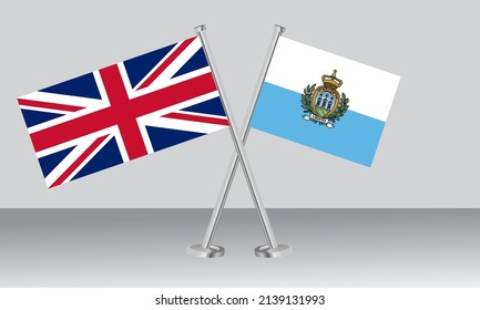 Crossed flags of United Kingdom (UK) and San Marino. Official colors. Correct proportion. Banner design