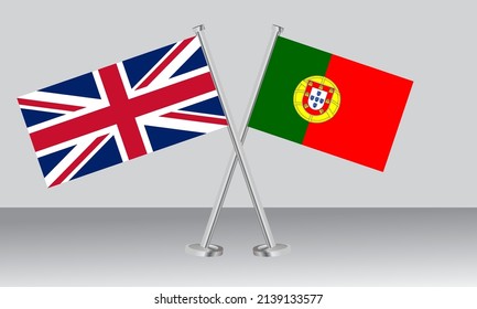 Crossed flags of United Kingdom (UK) and Portugal. Official colors. Correct proportion. Banner design