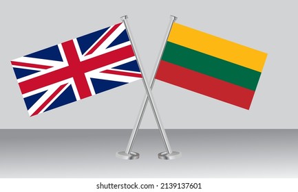 Crossed flags of United Kingdom (UK) and Lithuania. Official colors. Correct proportion. Banner design