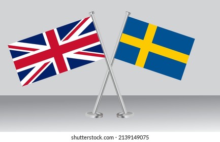 Gekreuzte Flaggen des Vereinigten Königreichs (Vereinigtes Königreich) und Schwedens. Offizielle Farben. Richtiger Anteil. Banner-Design