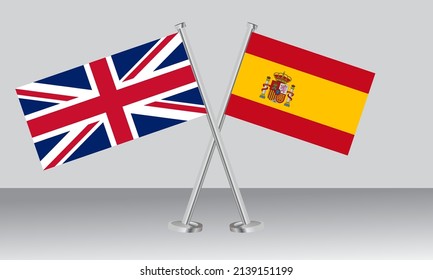 Crossed flags of United Kingdom (UK) and Spain. Official colors. Correct proportion. Banner design