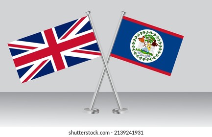 Gekreuzte Flaggen des Vereinigten Königreichs (Vereinigtes Königreich) und Belize. Offizielle Farben. Richtiger Anteil. Banner-Design