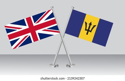Crossed flags of United Kingdom (UK) and Barbados. Official colors. Correct proportion. Banner design