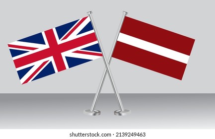 Crossed flags of United Kingdom (UK) and Latvia. Official colors. Correct proportion. Banner design