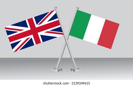 Crossed flags of United Kingdom (UK) and Italy. Official colors. Correct proportion. Banner design