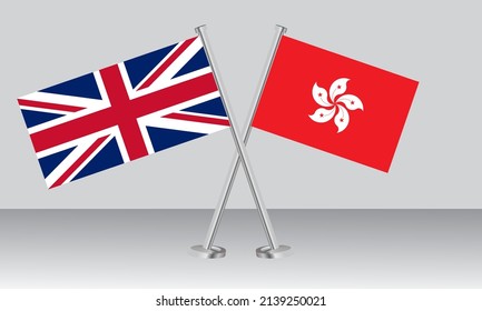 Crossed flags of United Kingdom (UK) and Hong Kong. Official colors. Correct proportion. Banner design