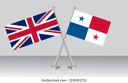 Crossed flags of United Kingdom (UK) and Panama. Official colors. Correct proportion. Banner design