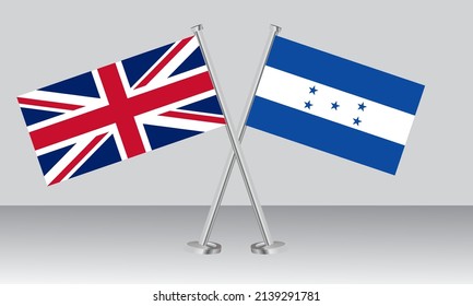 Banderas cruzadas del Reino Unido (Reino Unido) y Honduras. Colores oficiales. Proporción correcta. Diseño de pancartas