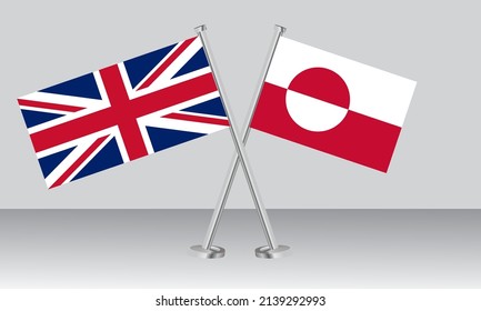 Crossed flags of United Kingdom (UK) and Greenland. Official colors. Correct proportion. Banner design