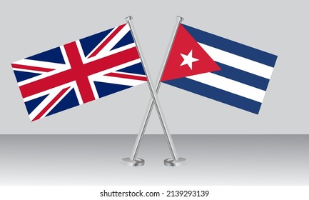 Crossed flags of United Kingdom (UK) and Cuba. Official colors. Correct proportion. Banner design