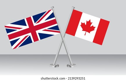 Crossed flags of United Kingdom (UK) and Canada. Official colors. Correct proportion. Banner design