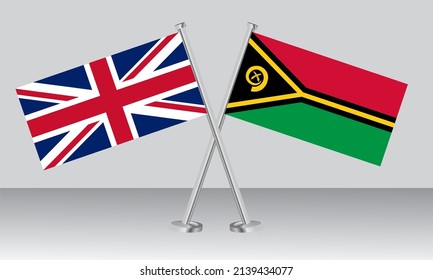 Crossed flags of United Kingdom (UK) and Vanuatu. Official colors. Correct proportion. Banner design