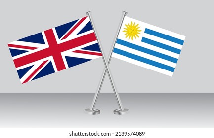 Crossed flags of United Kingdom (UK) and Uruguay. Official colors. Correct proportion. Banner design