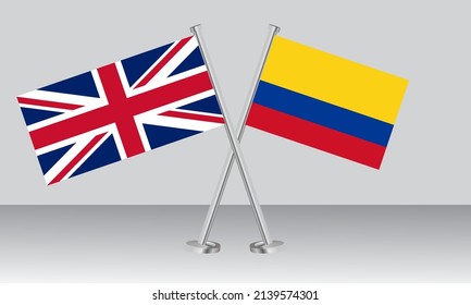 Crossed flags of United Kingdom (UK) and Colombia. Official colors. Correct proportion. Banner design