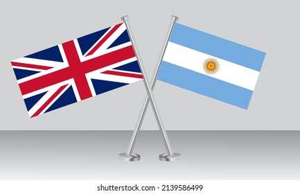 Crossed flags of United Kingdom (UK) and Argentina. Official colors. Correct proportion. Banner design