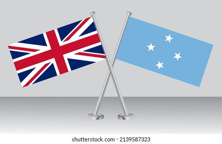 Crossed flags of United Kingdom (UK) and Micronesia. Official colors. Correct proportion. Banner design