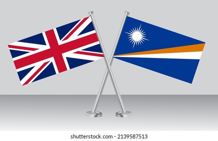Banderas cruzadas del Reino Unido (Reino Unido) e Islas Marshall. Colores oficiales. Proporción correcta. Diseño de pancartas