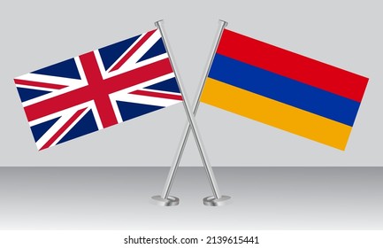 Crossed flags of United Kingdom (UK) and Armenia. Official colors. Correct proportion. Banner design