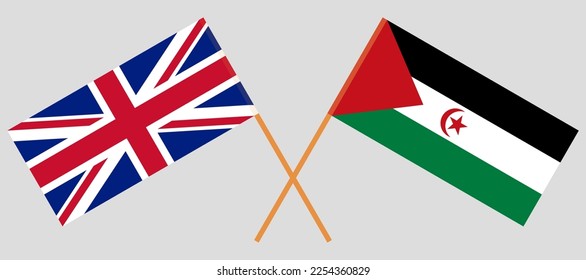 Crossed flags of United Kingdom and Western Sahara. Official colors. Correct proportion. Vector illustration
