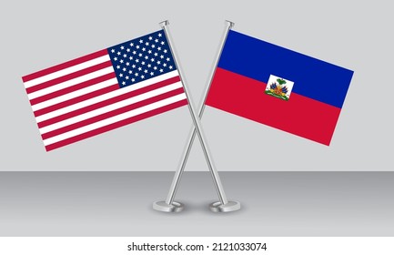 Crossed flags of United State of America (USA) and Haiti. Official colors. Correct proportion. Banner design