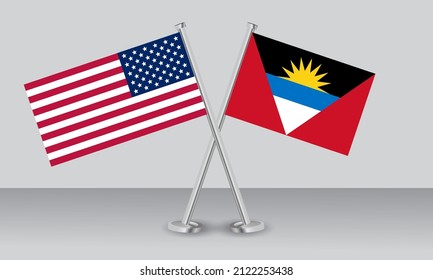 Crossed flags of United State of America (USA) and Antigua and Barbuda. Official colors. Correct proportion. Banner design