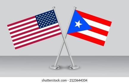 Crossed flags of United State of America (USA) and Puerto Rico. Official colors. Correct proportion. Banner design