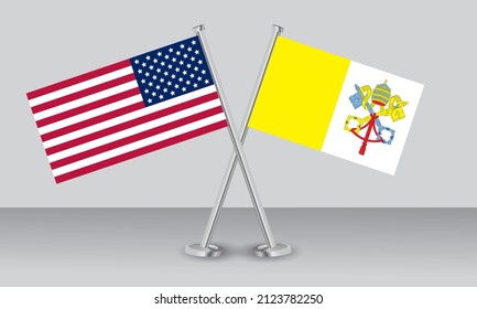 Crossed flags of United State of America (USA) and Vatican City. Official colors. Correct proportion. Banner design