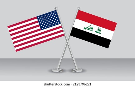Crossed flags of United State of America (USA) and Iraq. Official colors. Correct proportion. Banner design