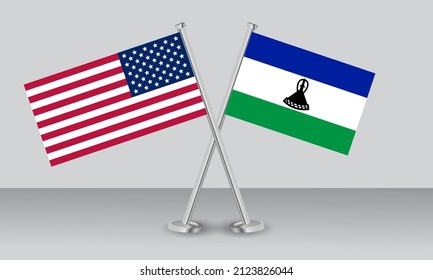 Crossed flags of United State of America (USA) and Lesotho. Official colors. Correct proportion. Banner design