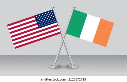 Banderas cruzadas de los Estados Unidos de América e Irlanda. Colores oficiales. Proporción correcta. Diseño de pancartas