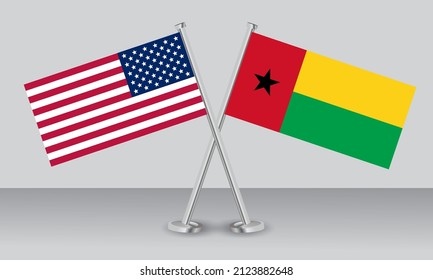 Crossed flags of United State of America (USA) and  Guinea-Bissau. Official colors. Correct proportion. Banner design