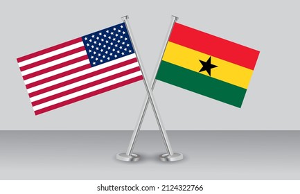 Crossed flags of United State of America (USA) and Ghana. Official colors. Correct proportion. Banner design