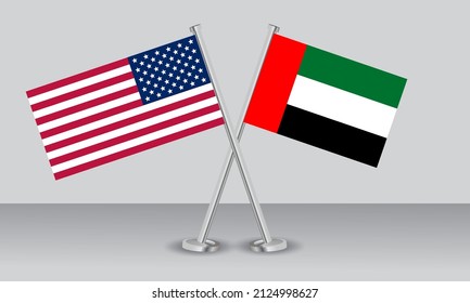 Crossed flags of United State of America (USA) and United Arab Emirates (UAE). Official colors. Correct proportion. Banner design