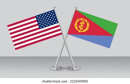 Crossed flags of United State of America (USA) and Eritrea. Official colors. Correct proportion. Banner design