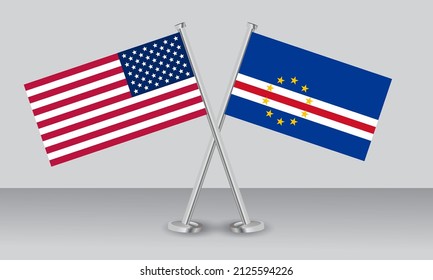 Crossed flags of United State of America (USA) and CAPE VERDE. Official colors. Correct proportion. Banner design