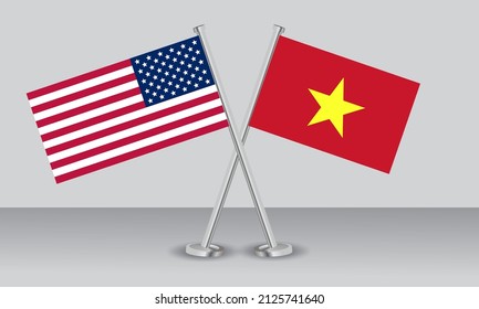 Crossed flags of United State of America (USA) and Vietnam. Official colors. Correct proportion. Banner design