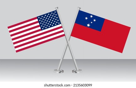 Crossed flags of United State of America (USA) and Samoa. Official colors. Correct proportion. Banner design
