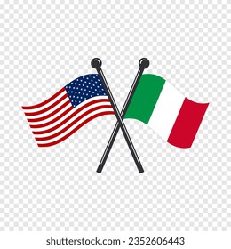 Banderas cruzadas de los Estados Unidos de América e Italia. Ilustración vectorial de los símbolos nacionales.