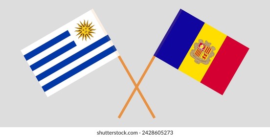 Crossed flags of Uruguay and Andorra. Official colors. Correct proportion. Vector illustration
